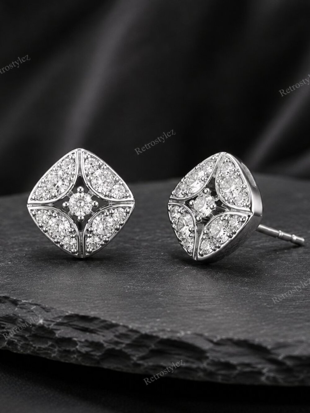 925 Sterling Sivler Mens Square 2ct Diamond Stud Earrings 1/2" Size Jewelry NEW
